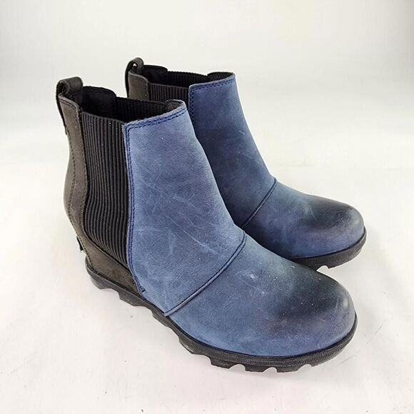 Sorel Joan of Arctic Wedge Chelsea Boots US 8.5 Blue Leather Ankle Booties Boot - Picture 4 of 12